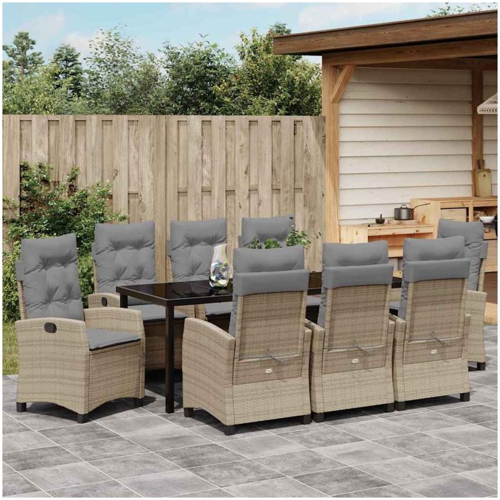 9 Delars Trädgårdsmatset med Kuddar - Beige Poly Rattan vidaXL 200 x 80 x 73 cm – bild 4
