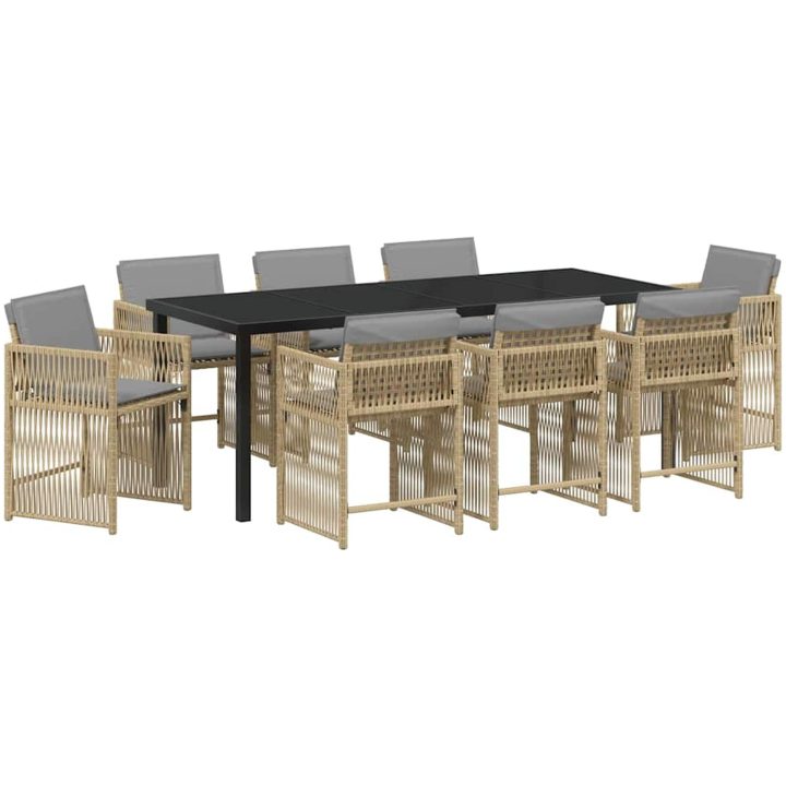 9-delars trädgårdsmatset med kuddar i beige polyrotting vidaXL 200 x 80 x 73 cm – bild 2