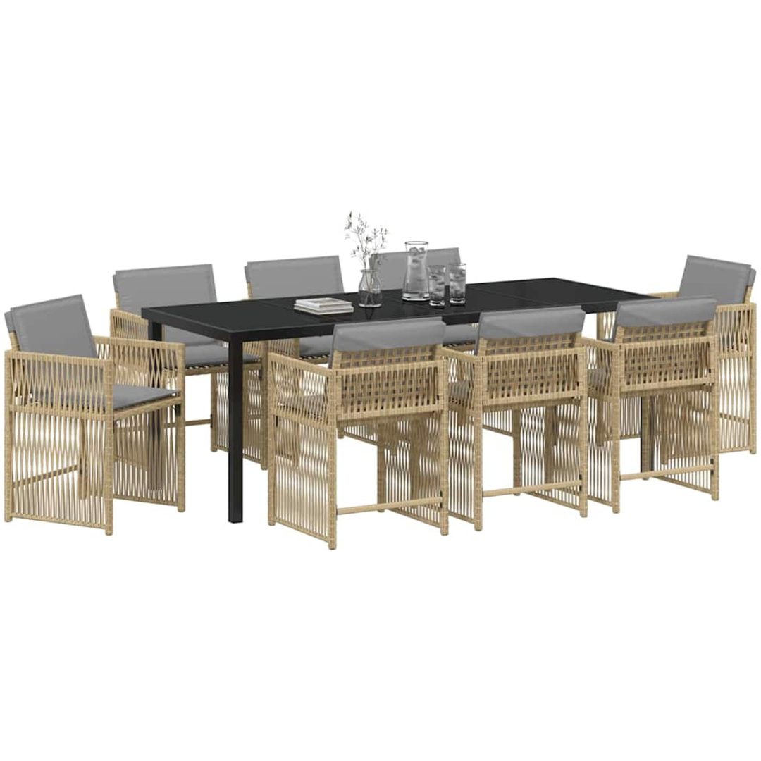 9-delars trädgårdsmatset med kuddar i beige polyrotting vidaXL 200 x 80 x 73 cm – bild 3