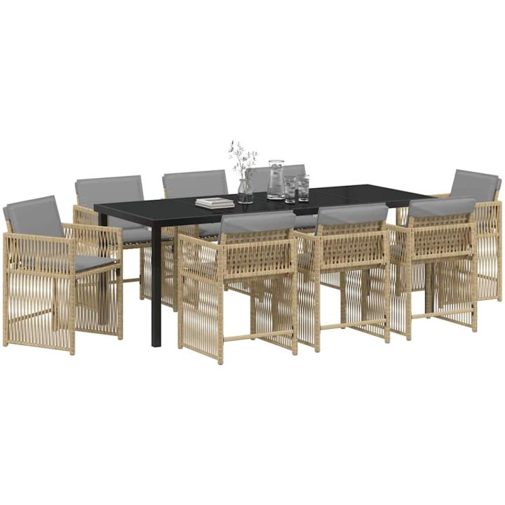 9-delars trädgårdsmatset med kuddar i beige polyrotting vidaXL 200 x 80 x 73 cm – bild 3