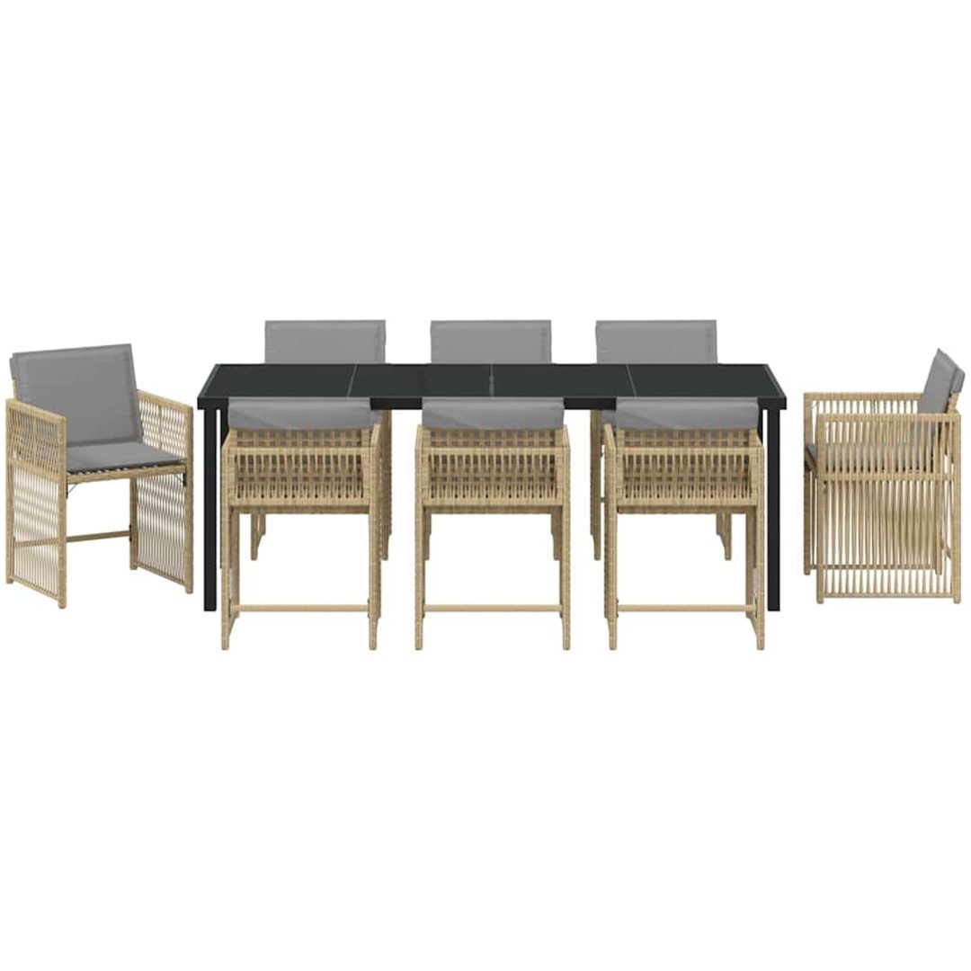 9-delars trädgårdsmatset med kuddar i beige polyrotting vidaXL 200 x 80 x 73 cm – bild 7