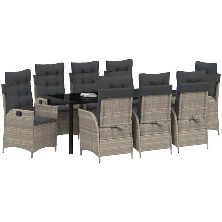 9 Delars Trädgårdsmatset Med Kuddar Ljusgrå Poly Rattan vidaXL 200 x 80 x 73 cm – bild 3