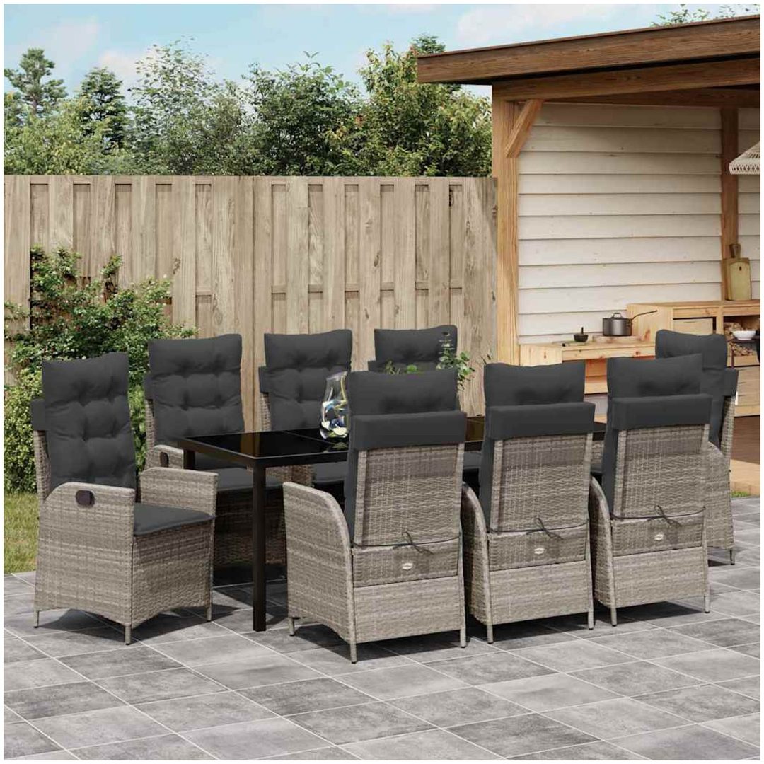9 Delars Trädgårdsmatset Med Kuddar Ljusgrå Poly Rattan vidaXL 200 x 80 x 73 cm – bild 4