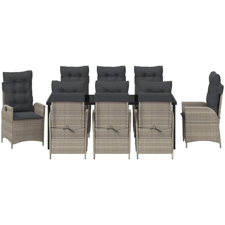 9 Delars Trädgårdsmatset Med Kuddar Ljusgrå Poly Rattan vidaXL 200 x 80 x 73 cm – bild 7