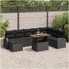 9 Delars Trädgårdsmatset med Kuddar Svart Poly Rattan Akacia vidaXL 100 x 55 x 73 cm – miniatyr 1
