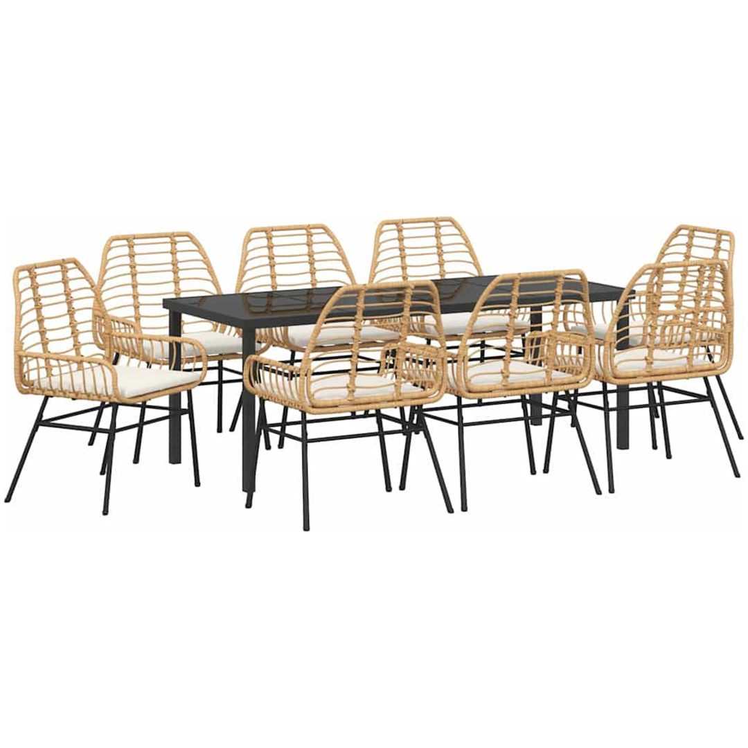 9 Delars Trädgårdsmatstolset Med Kuddar - Brunt Poly Rattan vidaXL 200 x 80 x 73 cm – bild 2