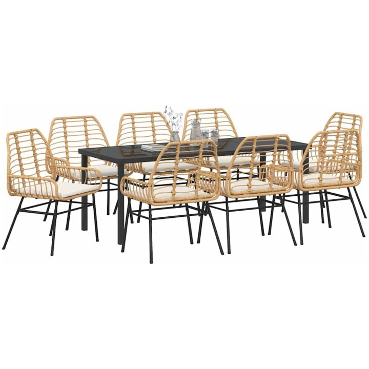 9 Delars Trädgårdsmatstolset Med Kuddar - Brunt Poly Rattan vidaXL 200 x 80 x 73 cm – bild 3
