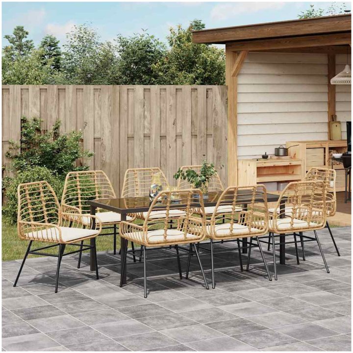 9 Delars Trädgårdsmatstolset Med Kuddar - Brunt Poly Rattan vidaXL 200 x 80 x 73 cm – bild 4