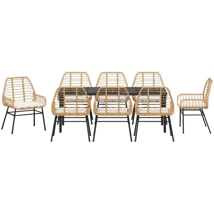 9 Delars Trädgårdsmatstolset Med Kuddar - Brunt Poly Rattan vidaXL 200 x 80 x 73 cm – bild 7