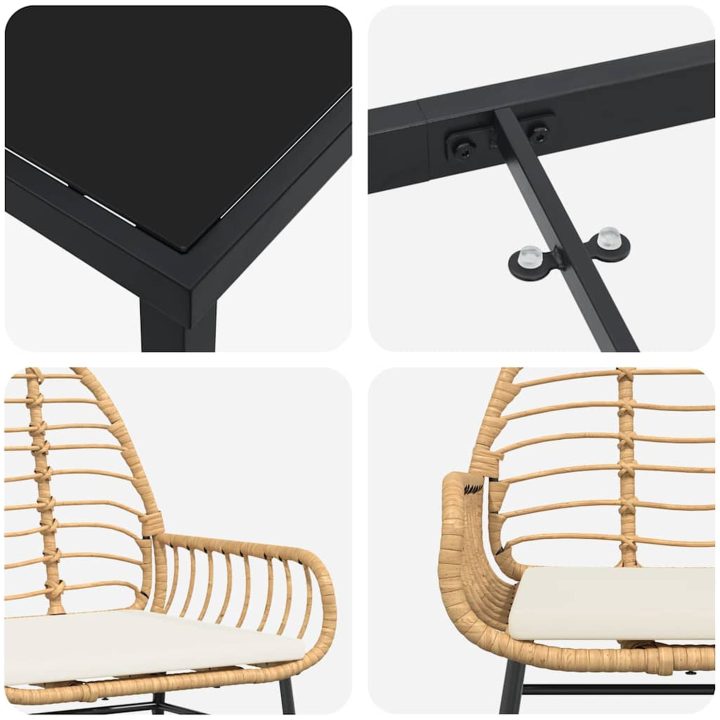 9 Delars Trädgårdsmatstolset Med Kuddar - Brunt Poly Rattan vidaXL 200 x 80 x 73 cm – bild 8