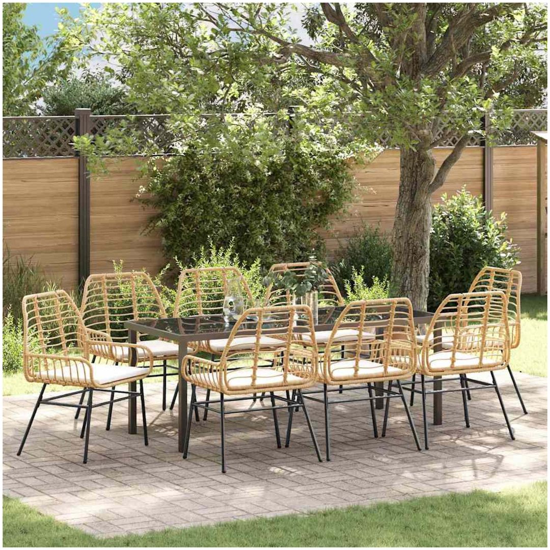 9 Delars Trädgårdsmatstolset Med Kuddar - Brunt Poly Rattan vidaXL 200 x 80 x 73 cm