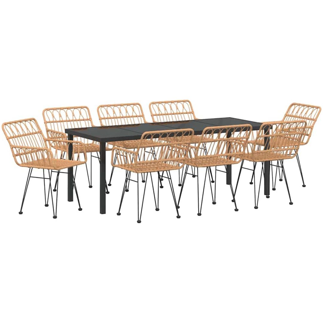 9-delars trädgårdsmiddagsset i brun poly rattan vidaXL 200 x 80 x 73 cm – bild 2