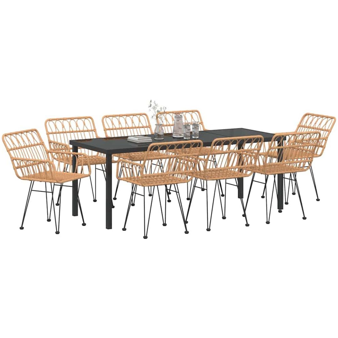 9-delars trädgårdsmiddagsset i brun poly rattan vidaXL 200 x 80 x 73 cm – bild 3