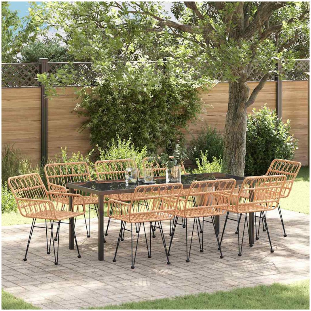 9-delars trädgårdsmiddagsset i brun poly rattan vidaXL 200 x 80 x 73 cm