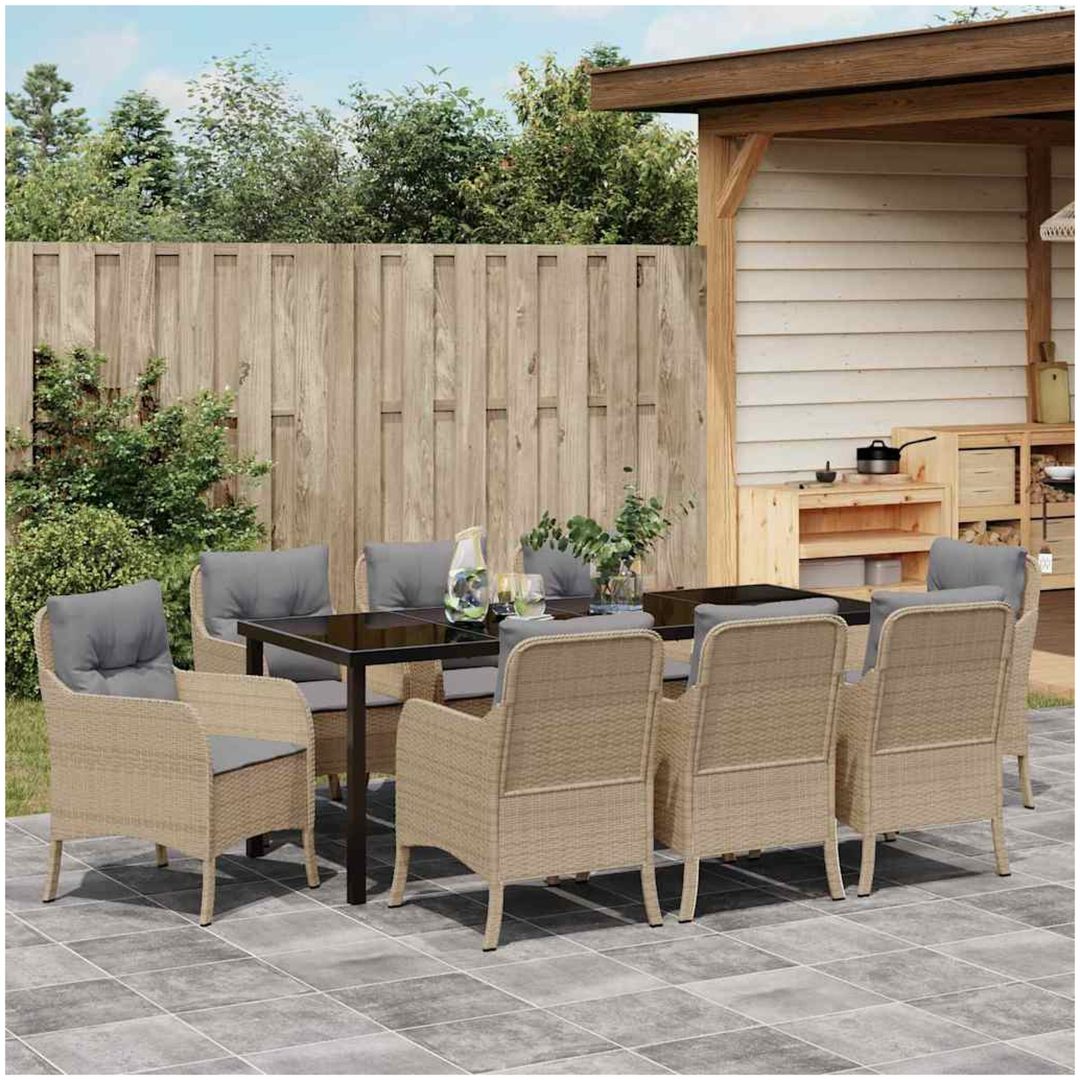 9 Delars Trädgårdsmöbel Set med Dynor Beige Poly Rattan vidaXL 200 x 80 x 73 cm – bild 4