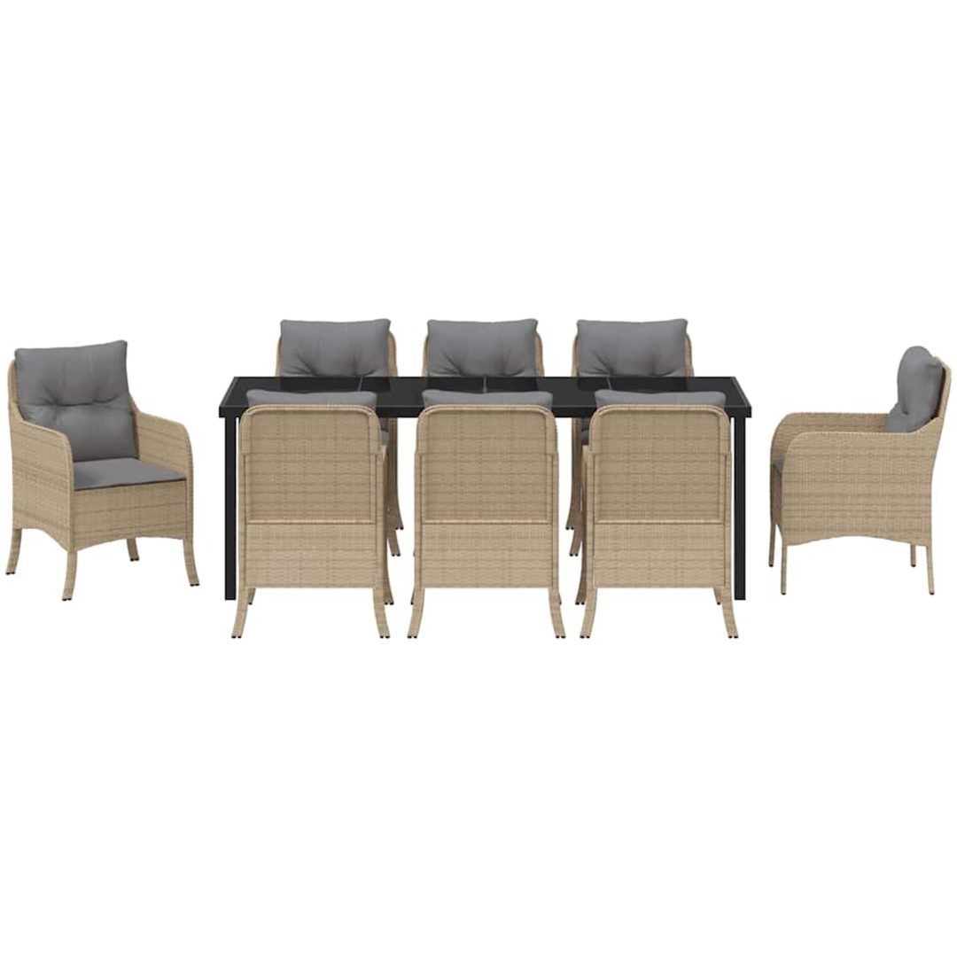 9 Delars Trädgårdsmöbel Set med Dynor Beige Poly Rattan vidaXL 200 x 80 x 73 cm – bild 6