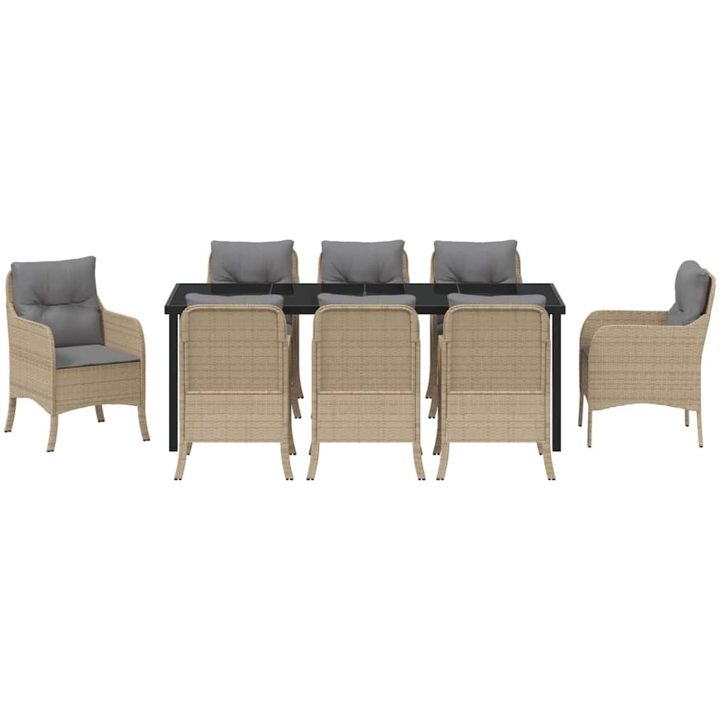 9 Delars Trädgårdsmöbel Set med Dynor Beige Poly Rattan vidaXL 200 x 80 x 73 cm – bild 6