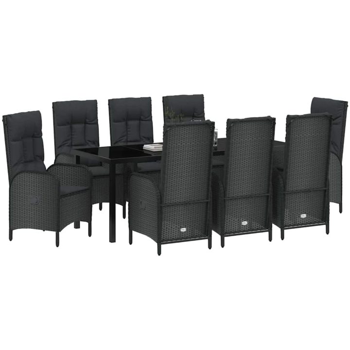9 Delars Trädgårdsmöbel Set Svart Poly Rattan vidaXL Large – bild 3