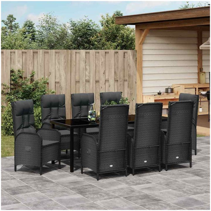 9 Delars Trädgårdsmöbel Set Svart Poly Rattan vidaXL Large – bild 4