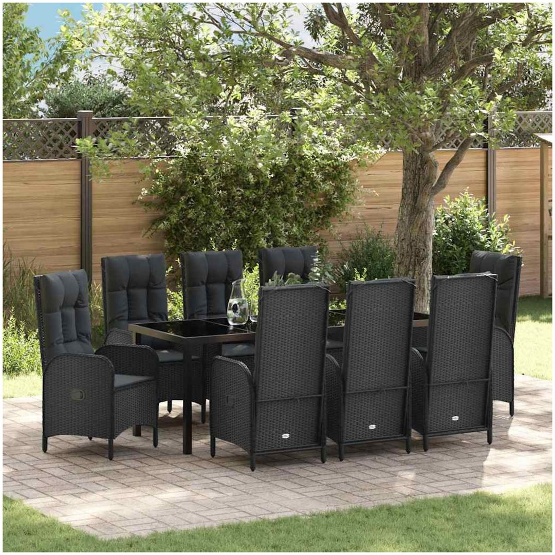 9 Delars Trädgårdsmöbel Set Svart Poly Rattan vidaXL Large