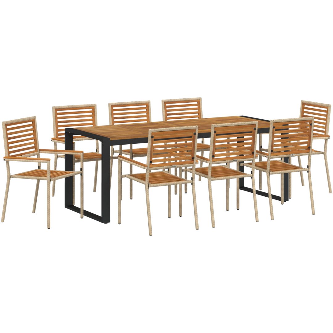 9 Delars Trädgårdsmöbelset Beige Poly Rattan Akacia vidaXL 8 - Sits – bild 2