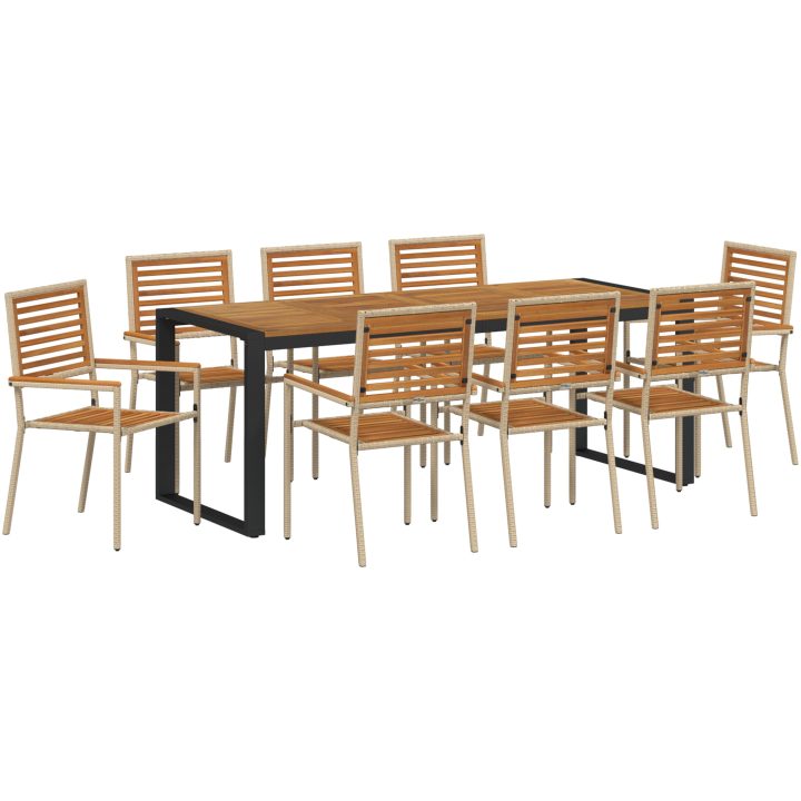 9 Delars Trädgårdsmöbelset Beige Poly Rattan Akacia vidaXL 8 - Sits – bild 2