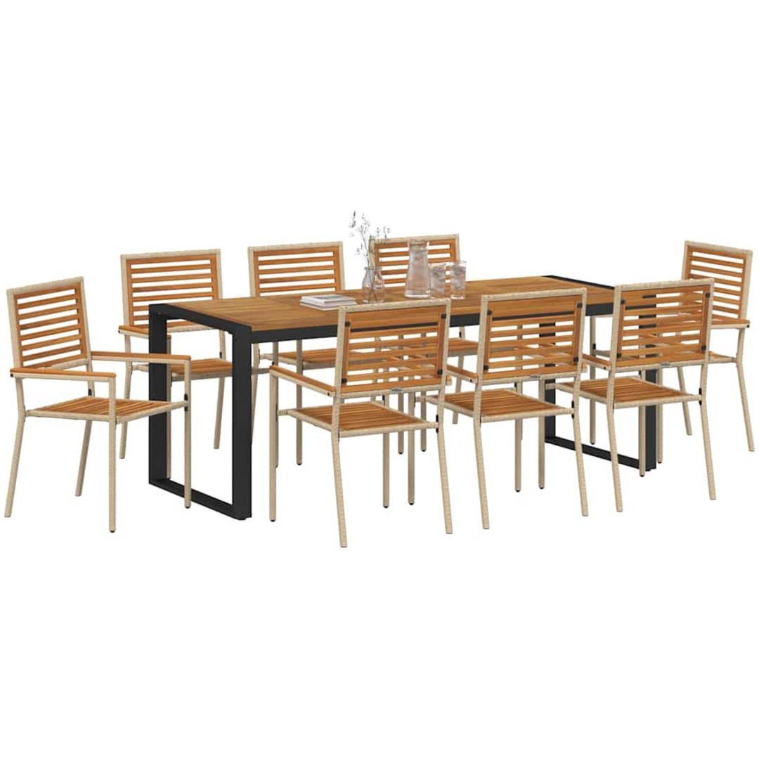 9 Delars Trädgårdsmöbelset Beige Poly Rattan Akacia vidaXL 8 - Sits – bild 3