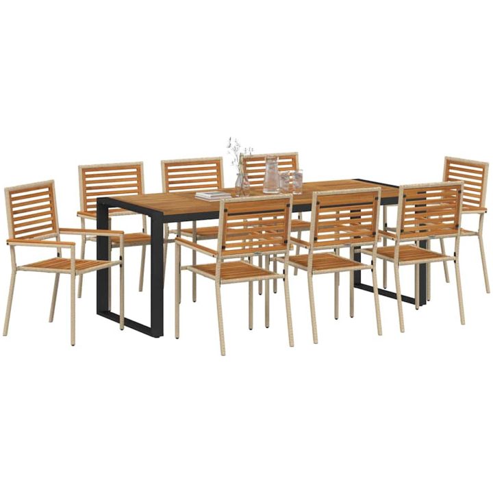 9 Delars Trädgårdsmöbelset Beige Poly Rattan Akacia vidaXL 8 - Sits – bild 3