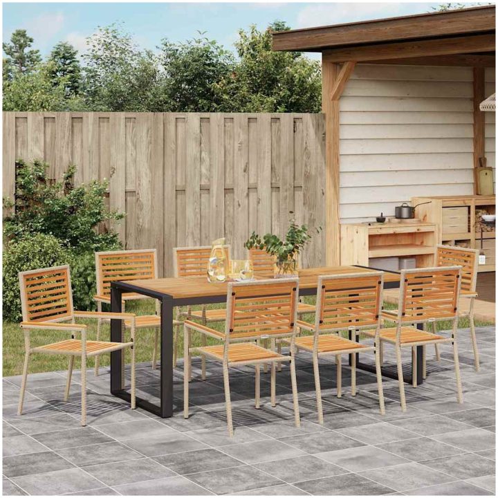 9 Delars Trädgårdsmöbelset Beige Poly Rattan Akacia vidaXL 8 - Sits – bild 4
