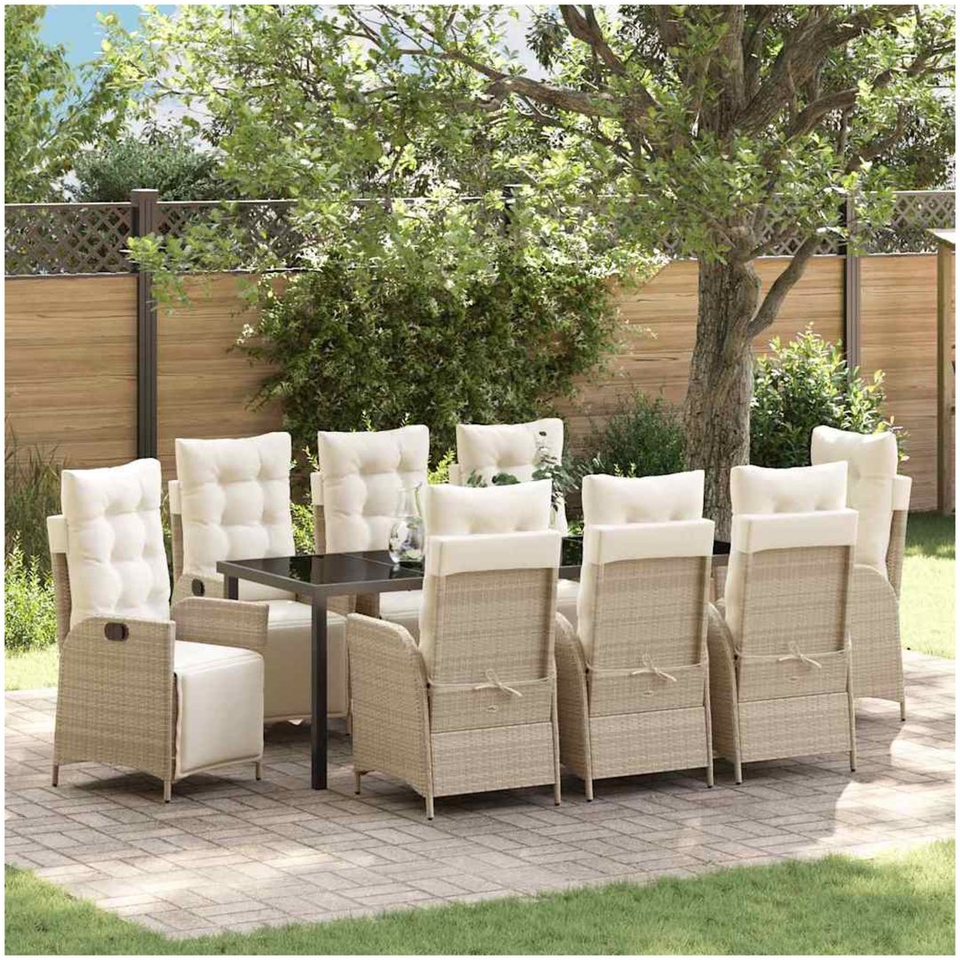9 Delars Trädgårdsmöbelset i Beige Poly Rattan vidaXL 200 x 80 x 73 cm