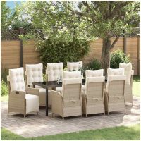 9 Delars Trädgårdsmöbelset i Beige Poly Rattan vidaXL