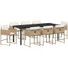 9-delars trädgårdsmöbelset med kuddar - beige poly rattan vidaXL 200 x 80 x 73 cm – miniatyr 2