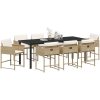 9-delars trädgårdsmöbelset med kuddar - beige poly rattan vidaXL 200 x 80 x 73 cm – miniatyr 3