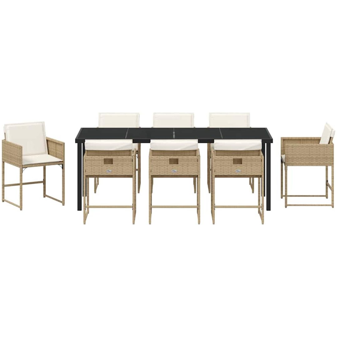 9-delars trädgårdsmöbelset med kuddar - beige poly rattan vidaXL 200 x 80 x 73 cm – bild 7