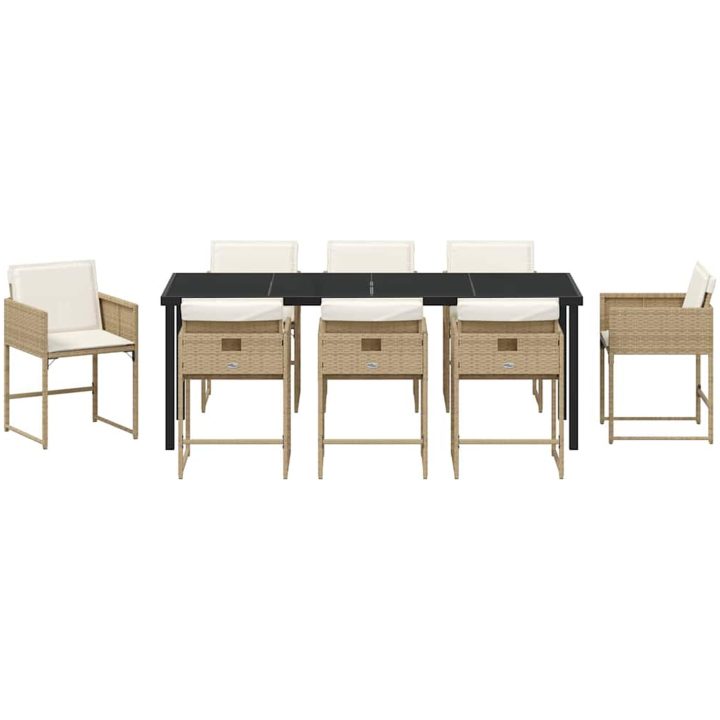 9-delars trädgårdsmöbelset med kuddar - beige poly rattan vidaXL 200 x 80 x 73 cm – bild 7