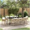 9-delars trädgårdsmöbelset med kuddar - beige poly rattan vidaXL 200 x 80 x 73 cm – miniatyr 1