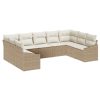9-delars trädgårdsmöbelset med kuddar - beige poly-rattan vidaXL 289 x 178.5 x 85 cm – miniatyr 2