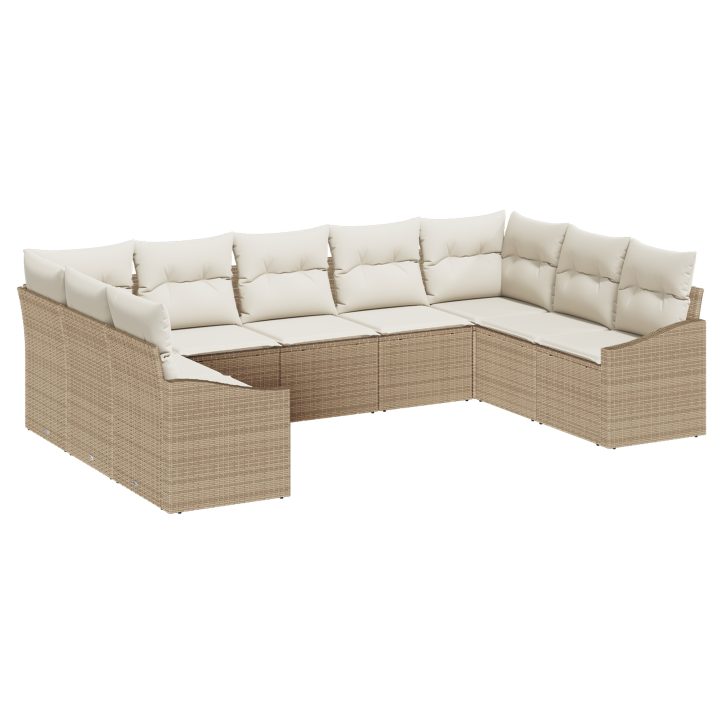 9-delars trädgårdsmöbelset med kuddar - beige poly-rattan vidaXL 289 x 178.5 x 85 cm – bild 2