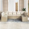 9-delars trädgårdsmöbelset med kuddar - beige poly-rattan vidaXL 289 x 178.5 x 85 cm – miniatyr 3