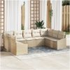 9-delars trädgårdsmöbelset med kuddar - beige poly-rattan vidaXL 289 x 178.5 x 85 cm – miniatyr 1