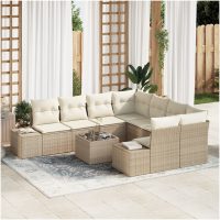 9-delars trädgårdsmöbelset med kuddar Beige Poly Rattan vidaXL