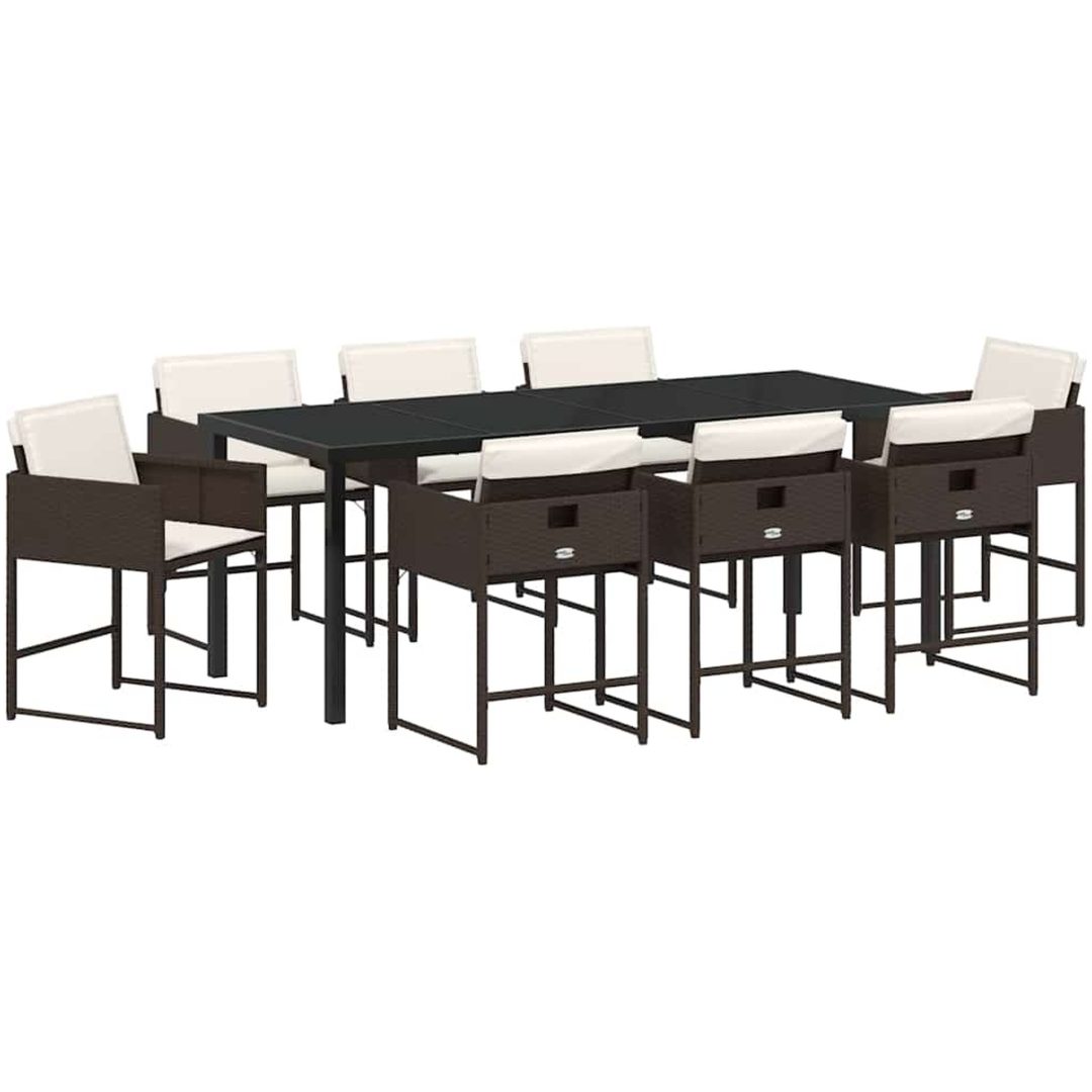 9-delars trädgårdsmöbelset med kuddar, brunt poly-rattan. vidaXL 200 x 80 x 73 cm – bild 2