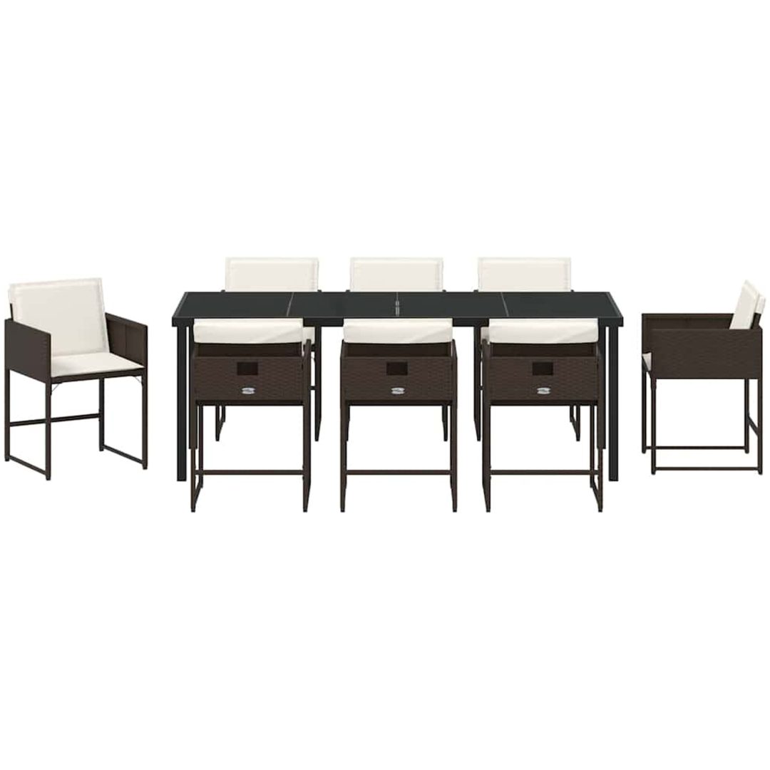 9-delars trädgårdsmöbelset med kuddar, brunt poly-rattan. vidaXL 200 x 80 x 73 cm – bild 7
