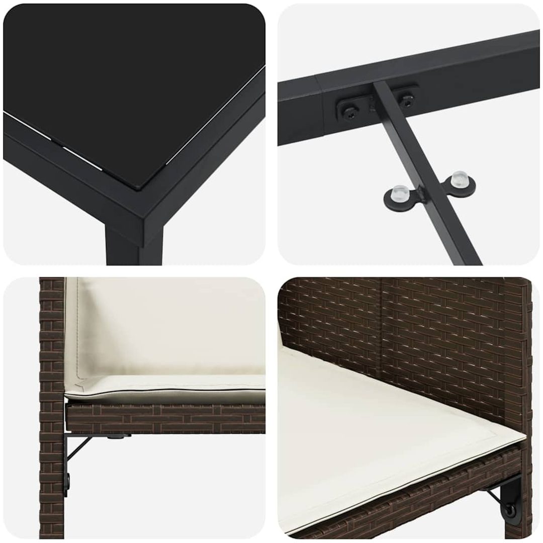 9-delars trädgårdsmöbelset med kuddar, brunt poly-rattan. vidaXL 200 x 80 x 73 cm – bild 8