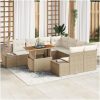 9-delars trädgårdsmöbelset med kuddar i beige poly-rattan och akacia vidaXL 100 x 55 x 73 cm – miniatyr 1
