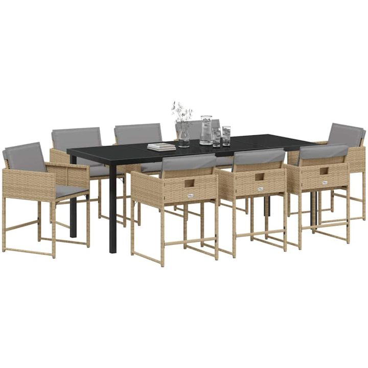 9-delars trädgårdsmöbelset med kuddar i beige polyrotting vidaXL 200 x 80 x 73 cm – bild 3