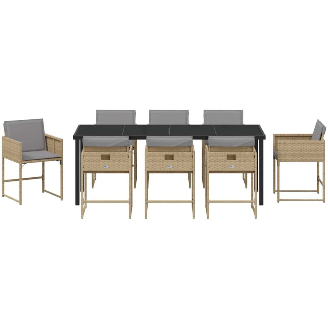 9-delars trädgårdsmöbelset med kuddar i beige polyrotting vidaXL 200 x 80 x 73 cm – bild 7