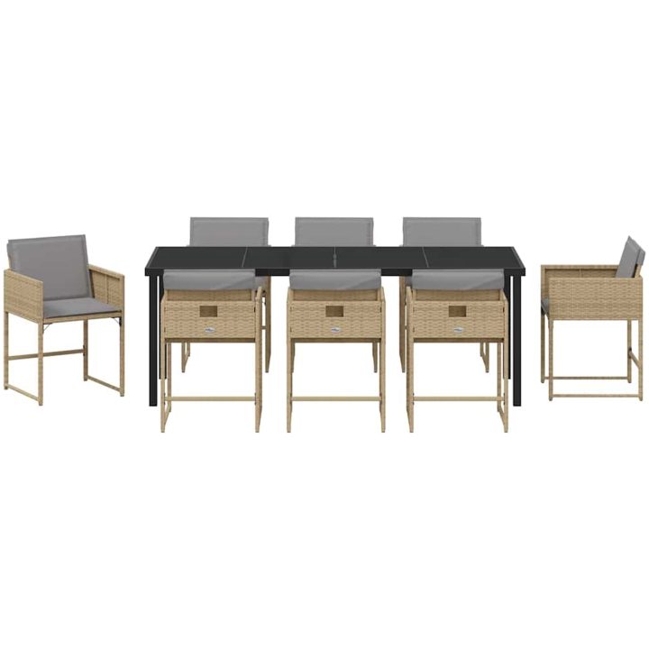 9-delars trädgårdsmöbelset med kuddar i beige polyrotting vidaXL 200 x 80 x 73 cm – bild 7