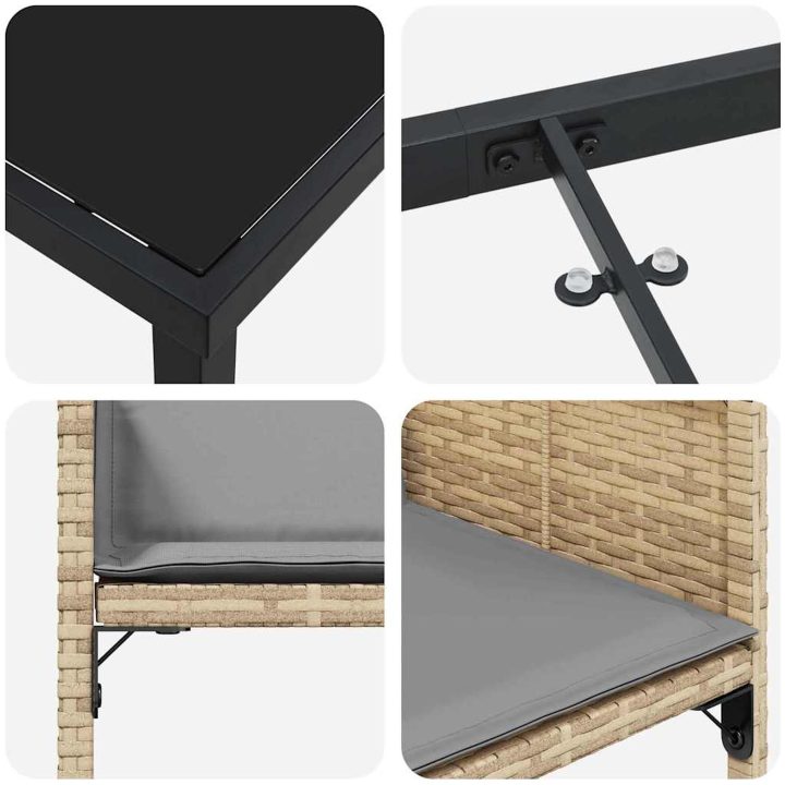 9-delars trädgårdsmöbelset med kuddar i beige polyrotting vidaXL 200 x 80 x 73 cm – bild 8