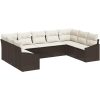 9-delars trädgårdsmöbelset med kuddar i brunt polyrotting vidaXL 289 x 178.5 x 85 cm – miniatyr 2